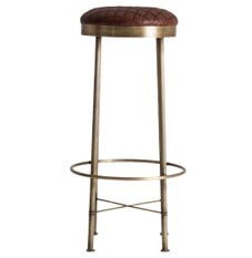 Tabouret de bar cuir marron et métal doré Alai