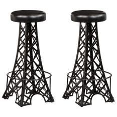 Tabouret de bar cuir véritable et pieds métal noir Eishi - Lot de 2