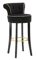 Tabouret de bar Dora noir en velours et métal doré