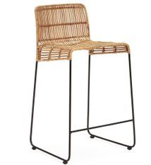 Tabouret de bar en osier et pieds métal noir ROVA - Hauteur d'assise 72 cm