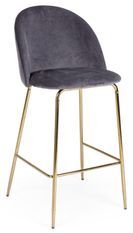 Tabouret de bar en velours gris et pieds acier Cam - Lot de 2