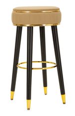 Tabouret de bar marron design rétro chic doré London