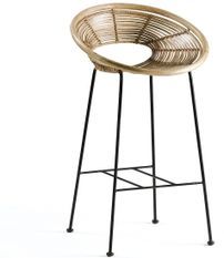 Tabouret de bar osier naturel et métal noir MAEVA - Hauteur d'assise 70 cm