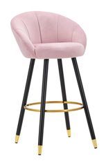 Tabouret de bar Prague rose velours pieds bois