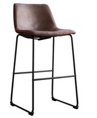 Tabouret de bar simili cuir vernie marron café et acier noir Famou 72 cm