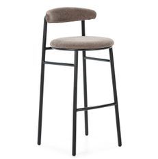 Tabouret de bar tissu gris et pieds métal noir RUVA - Hauteur d'assise 76 cm
