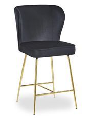 Tabouret de bar velours noir et pieds métal doré Indal assise H 65 cm