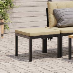 Tabouret de jardin avec coussin noir acier enduit de poudre
