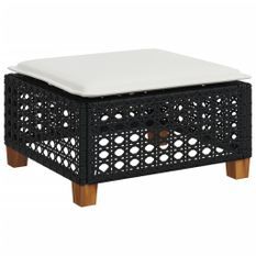 Tabouret de jardin et coussin noir 63,5x56x32 cm résine tressée