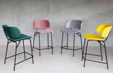 Tabouret design velours et métal noir laqué Leona - Lot de 2