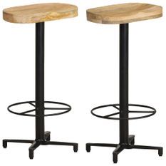 Tabouret industriel bois de manguier clair et acier noir Kazza 76 - Lot de 2