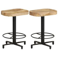 Tabouret industriel bois de manguier clair et acier noir Kizzo 52 - Lot de 2 2