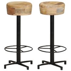 Tabouret industriel bois de manguier clair et acier noir Kizzo 76 - Lot de 2