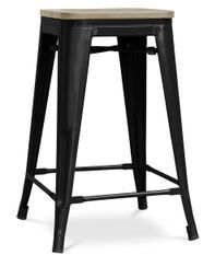 Tabouret industriel en acier brillant et bois clair REKO - Assise 60 cm