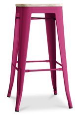 Tabouret industriel en acier brillant et bois clair REKO - Assise 76 cm