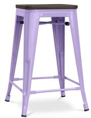 Tabouret industriel en acier brillant et bois marron REKO - Assise 60 cm