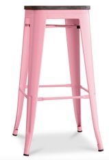 Tabouret industriel en acier brillant et bois marron REKO - Assise 76 cm