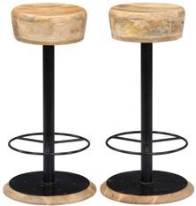 Tabouret manguier massif clair et métal noir Ive - Lot de 2