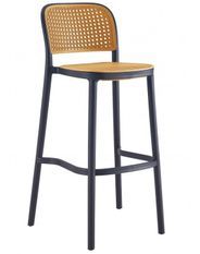 Tabouret noir et rotin synthétique naturel SKOZA - Hauteur d'assise 75 cm