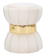 Tabouret rond crème en velours avec détails dorés Ben