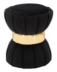 Tabouret rond noir en velours avec détails dorés Ben