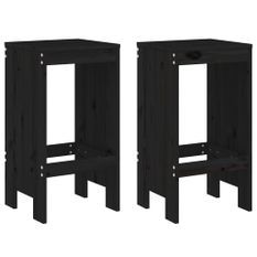 Tabourets de bar 2 pcs noir 40x36x75 cm bois massif de pin