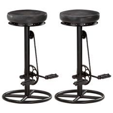 Tabourets de bar 2 pcs Noir Cuir véritable de chèvre