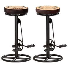 Tabourets de bar avec motif 2 pcs Noir et marron Cuir véritable