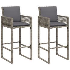 Tabourets de bar jardin coussins lot de 2 gris résine tressée