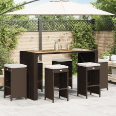 Tabourets de bar jardin coussins lot de 6 marron résine tressée