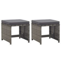 Tabourets de jardin 2 pcs et coussins Résine tressée Anthracite
