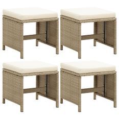 Tabourets de jardin 4 pcs avec coussins Résine tressée Beige