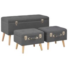 Tabourets de rangement 3 pcs Gris foncé Tissu