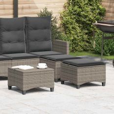 Tabourets jardin coussins 2 pcs gris 55x55x36 cm résine tressée