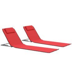 Tapis de plage pliables 2 pcs Acier et tissu Rouge