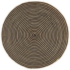 Tapis fait à la main Jute avec design de spirale Noir 90 cm