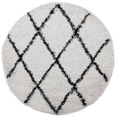 Tapis shaggy à poils longs moderne crème et noir Ø 100 cm