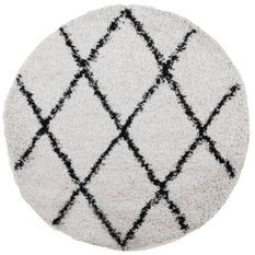 Tapis shaggy à poils longs moderne crème et noir Ø 160 cm