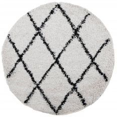 Tapis shaggy à poils longs moderne crème et noir Ø 200 cm