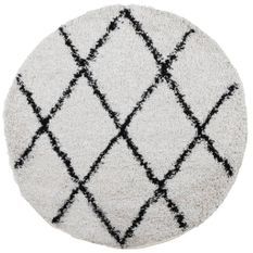 Tapis shaggy à poils longs moderne crème et noir Ø 240 cm