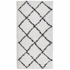 Tapis shaggy à poils longs moderne crème et noir 80x150 cm