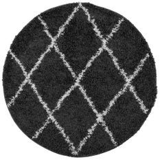 Tapis shaggy à poils longs moderne noir et crème Ø 100 cm