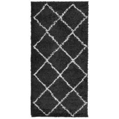 Tapis shaggy à poils longs moderne noir et crème 100x200 cm