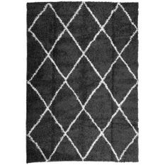 Tapis shaggy à poils longs moderne noir et crème 120x170 cm