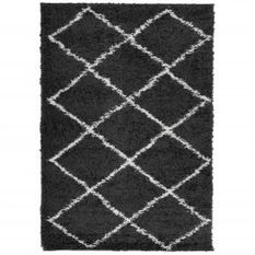 Tapis shaggy à poils longs moderne noir et crème 140x200 cm