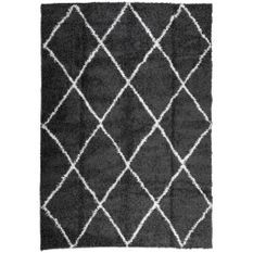 Tapis shaggy à poils longs moderne noir et crème 160x230 cm