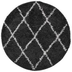 Tapis shaggy à poils longs moderne noir et crème Ø 200 cm