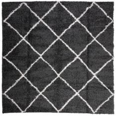 Tapis shaggy à poils longs moderne noir et crème 240x240 cm