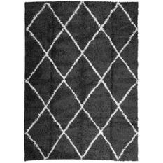 Tapis shaggy à poils longs moderne noir et crème 240x340 cm