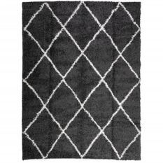 Tapis shaggy à poils longs moderne noir et crème 300x400 cm